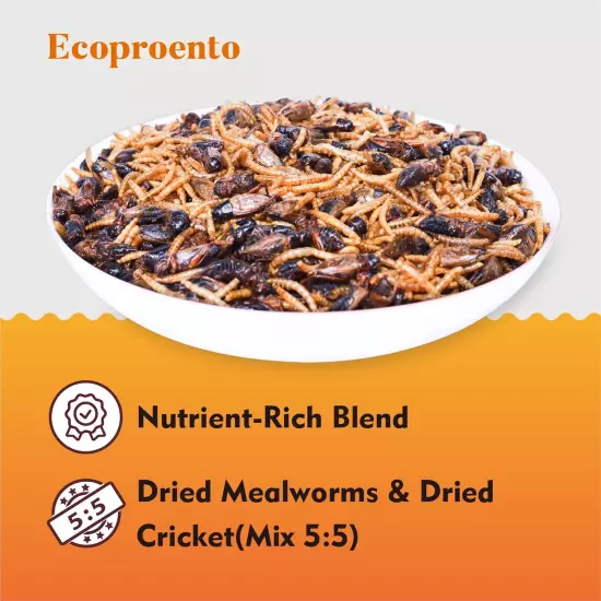 Ecoproento Bearded Dragon Food Mix- 5Oz Dried Cricket & Dried Mealworms - High P