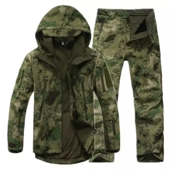 Outdoor Softsell Military Men's Waterproof Jacket Hiking Fishing Fleece Pants