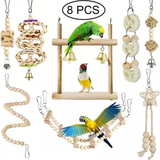 8PCS Set Combination Parrot Bird Toys Wood Articles Bite Pet Bird Toys for4772