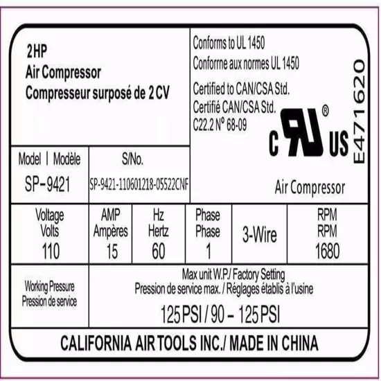 SP-9421 2.0HP Ultra Quiet and Oil-Free Air Compressor Motor