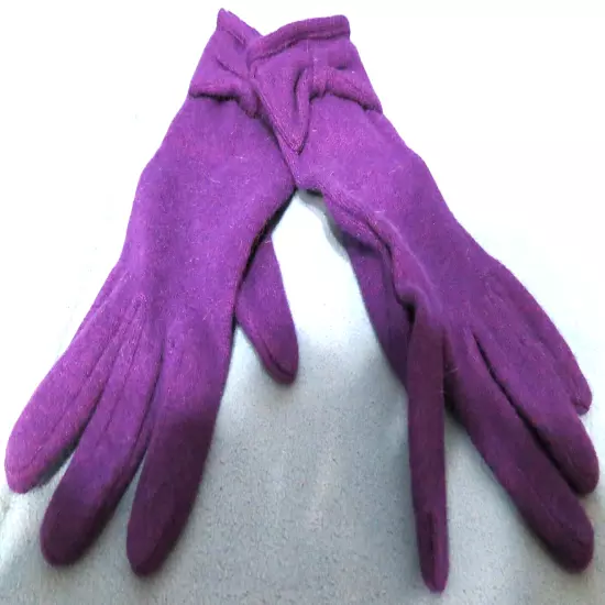 Women's APT. 9 Knit Gloves w Bow Accent Size S/M Wool/Angora Rabbit Hair, Purple