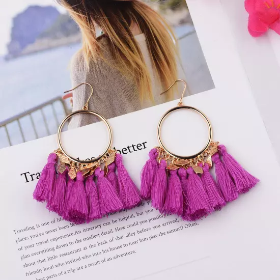 Fashion Women Bohemian Earrings Long Tassel Fringe Drop Dangle Ear Stud Jewelry