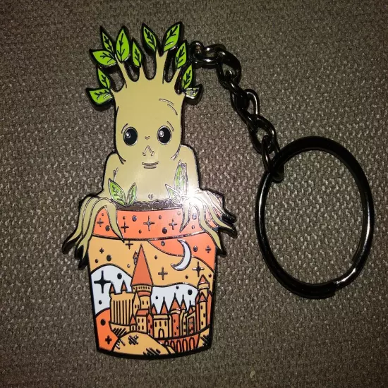 Groot in Pot w/ Leaves Keychain - Guardians of the Galaxy - Enamel on Metal Fob