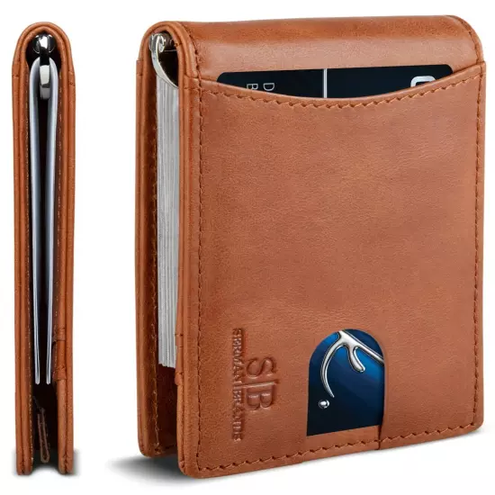 SERMAN BRANDS- Genuine Leather RFID Blocking Slim Minimalist Front Pocket Wallet