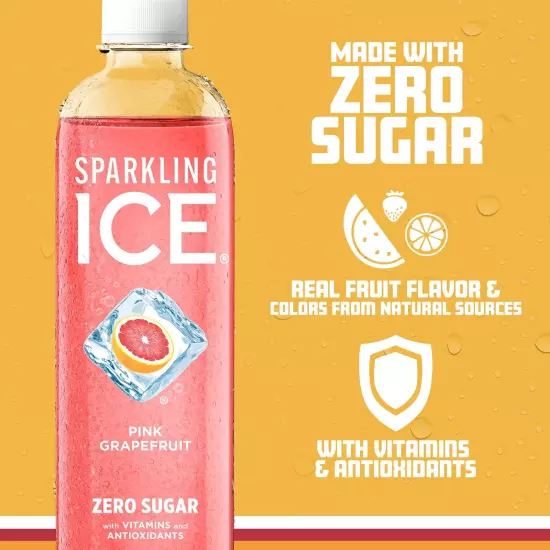 Sparkling Ice Pink Grapefruit Sparkling Water Zero Sugar Flavored Water with ...