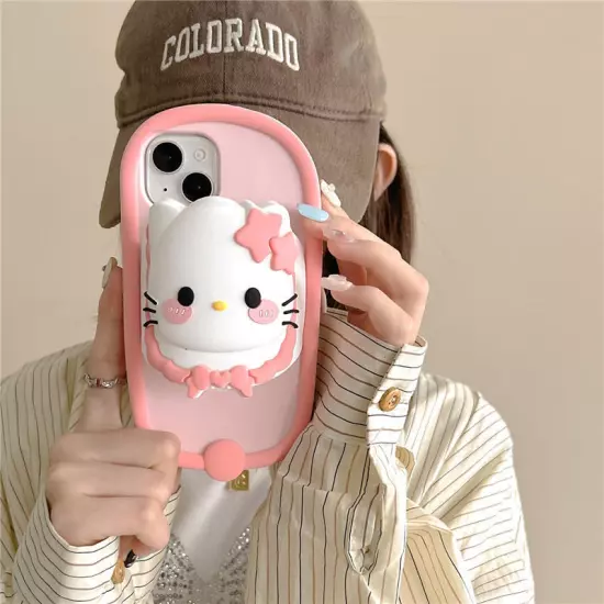 3D Slipper Cover Case Stand For iPhone 14 15 16 Pro Max 3D Cartoon Hello Kitty