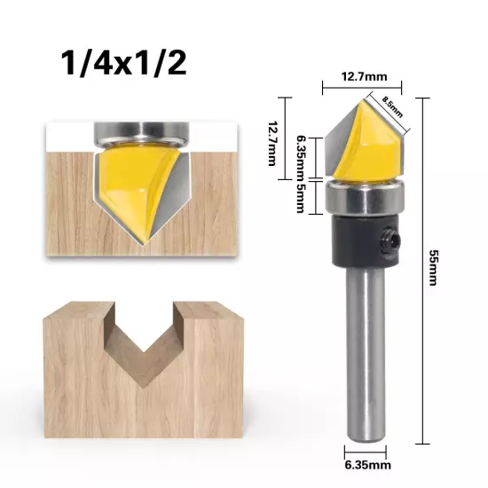 1/4" Shank Template Round Nose Core Box Bowl V-Groove Flush Trim Router Bit Set