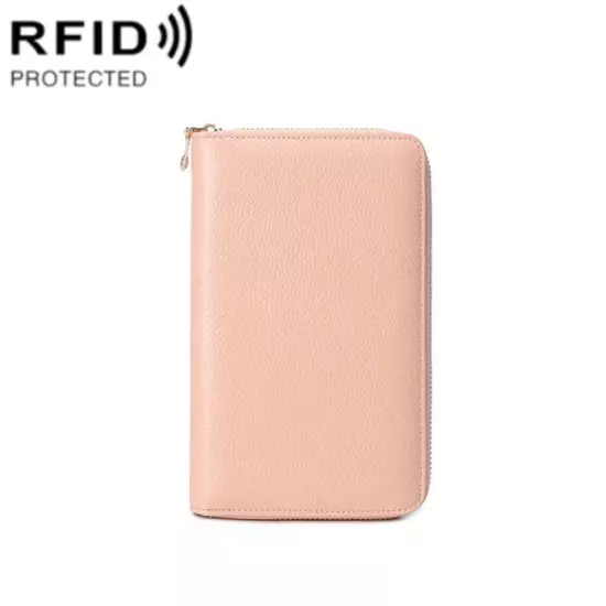 1659 RFID Anti-magnetic Anti-theft Passport Bag Document Bag Wallet(Baby Pink)