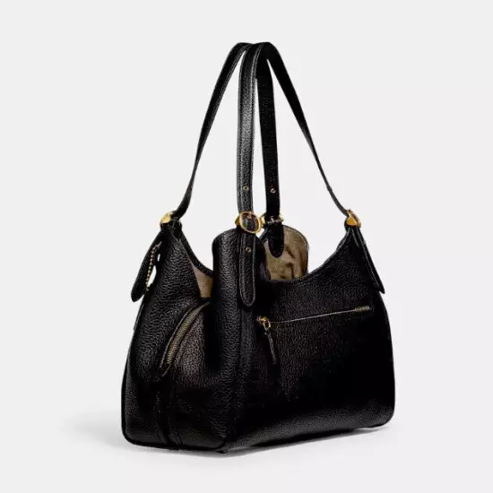 Coach Black Pebble Leather BRASS Hardware 3-Compartment LORI Shoulder Bag $450