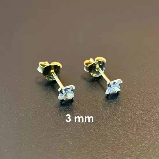 925 Sterling Silver Gold-Plated Square Cubic Zirconia Clear CZ Stud Earrings