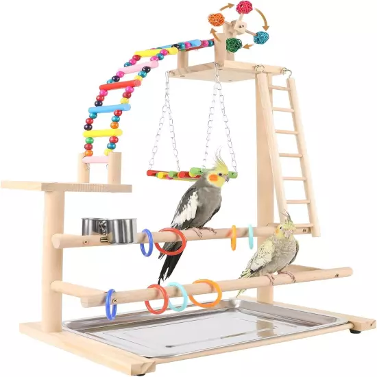 Bird Playground, Perch Stand Parrot Playstand Play Gym Medium, Multi-Color 