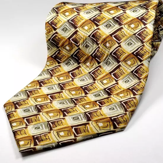 CARLO RICCI Vintage Handmade 100% Silk Tie Men's Gold Brown Necktie NEW