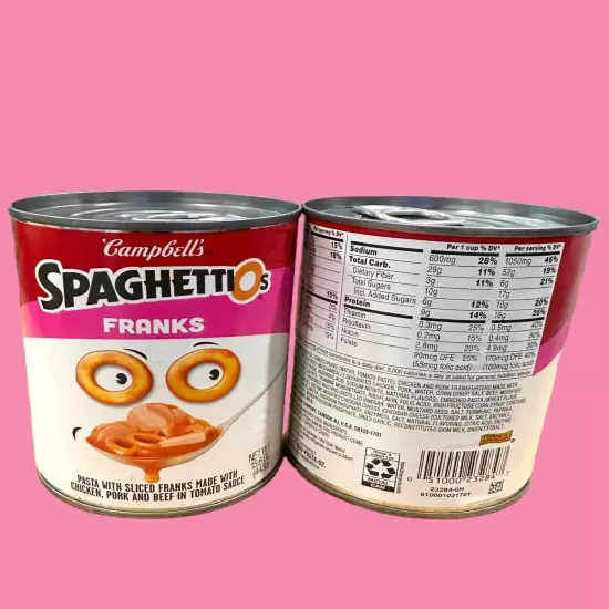 Spaghetti-O’s Spaghettios with Franks Hot Dogs DISCONTINUED BB 7/20/24, 2 Cans