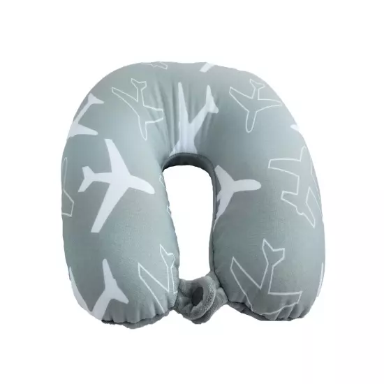 New Print U Shape Micro Bead Travel Pillow Neck Support Cushion Airplane Gray