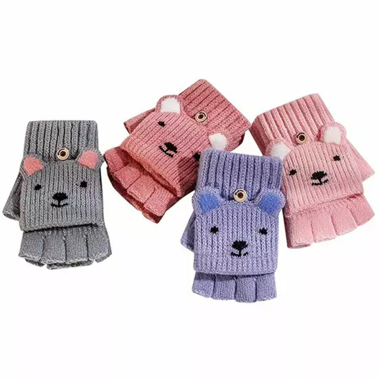 Knitted Mittens Thermal Winter Gloves Kids Gloves Fingerless Gloves Convertible