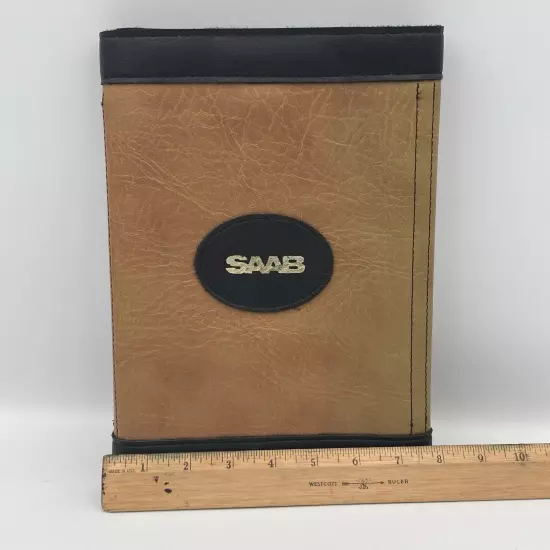 VTG SAAB Brown Black Faux Leather 8 X 11 Folding Glovebox Document Holder 1980s