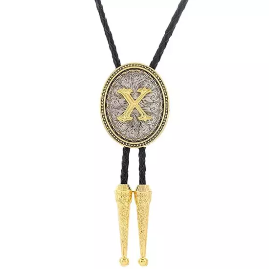 Bolo tie for Men Western Cowboy Golden Initial Letter A to Z Costume Bolo ties