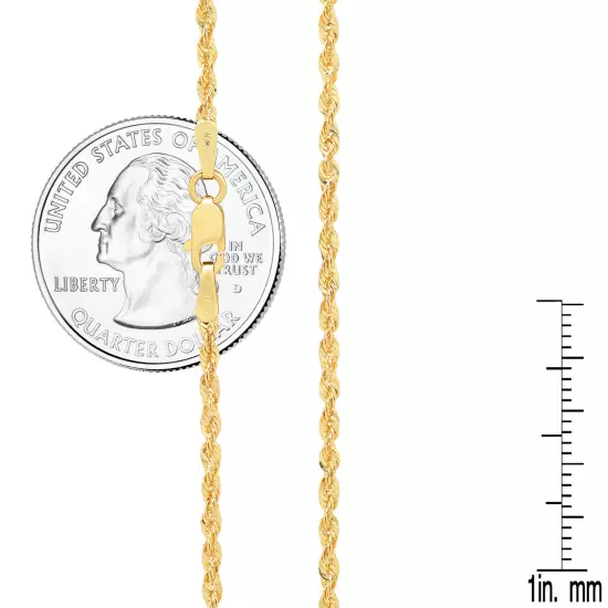 10K Yellow Gold Light 2mm-4mm Diamond Cut Rope Chain Necklace 16"- 30" Hollow