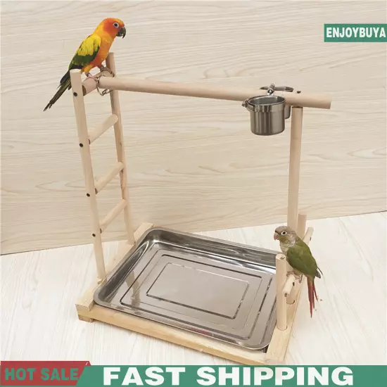 49*37*59cm Wood Bird Stand Large Parrot Perch Playstand w/Steel Tray 2*Bowl USA