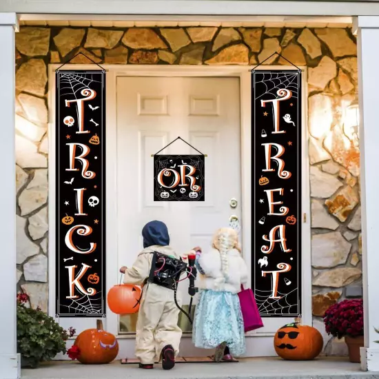 Halloween Banner Hanging Decorations - Trick or Treat Porch Sign Front Door H...