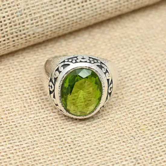 Beautiful Peridot Ring Statement Solid 925 Sterling Silver Handmade Ring QA-07