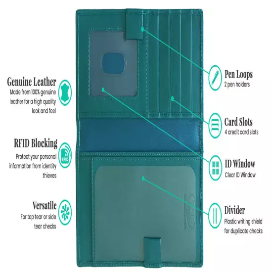 RFID Leather Checkbook Cover With Credit Card Slots and Pen Holder