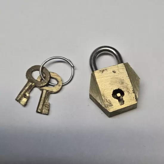 Solid Brass Mini Lever Lock Padlock With Skeleton Key. Tiny 15 mm Made In India.