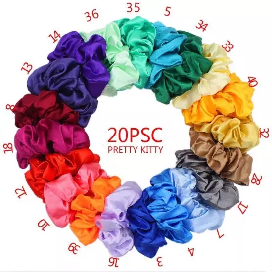 40 Pack Large Satin Scrunchies for Thick Thin Hair,Soft Silk Hair Scrunchy