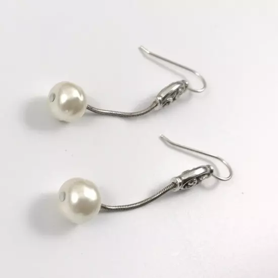 Brighton NWOT Mediterranean Long Silver Pearl French Wire Earrings. #1408