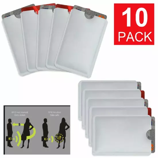 10-Pack Anti Theft Credit Card Protector RFID Blocking Safety Sleeve Shield