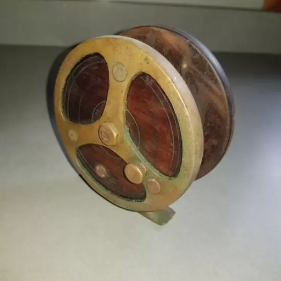 Vintage Wood & Brass Fishing Reel