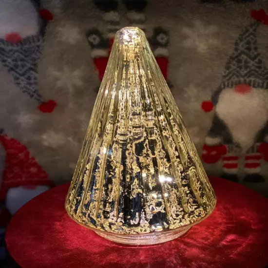 7.8" Ganz Lit Glam Mercury Glass Light Up Christmas Cone Tree Table Lamp Decor