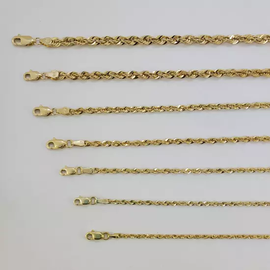 Real 10K Solid Yellow Gold 2mm-5mm Diamond Cut Rope Chain Necklace 16" - 30"