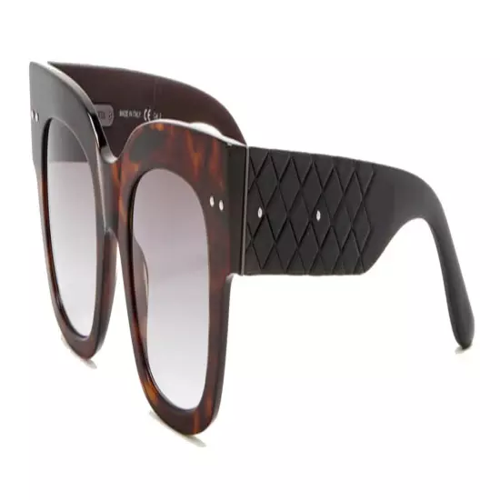 $470 Bottega Veneta Bold Quilted Sunglasses Havana + Black Retro Cat Eye NWT NIB