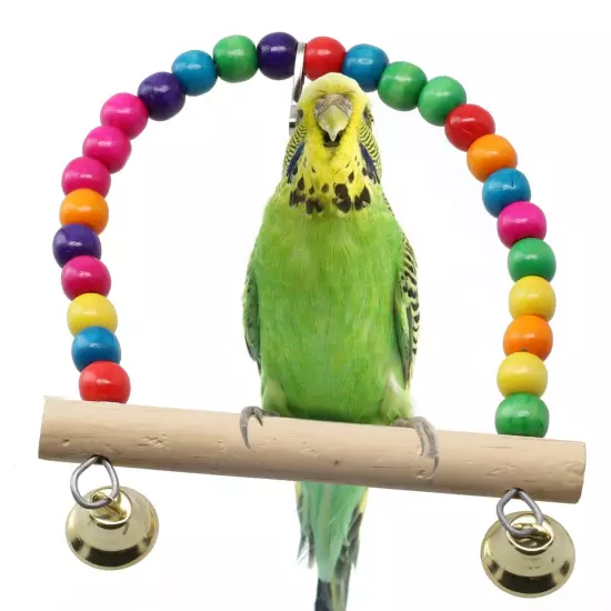 Natural Perch Parrot Swing Toy with Colorful Beads Encourage Bird's Playfulness