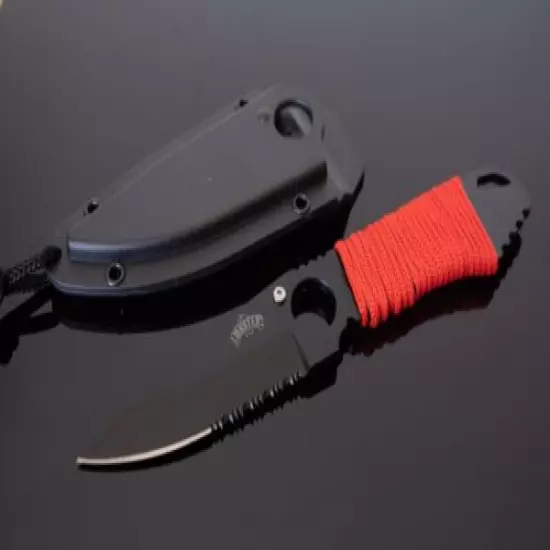 Neck Knife Red Cord Wrapped Handle Full Tang Boot Tactical Necklace Nylon Cord