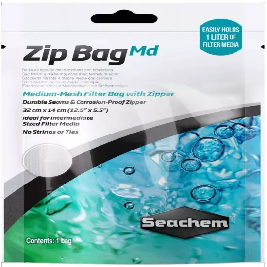 Seachem Zip Media Bag Medium-Mesh Filter Bag Corrosion Proof Zipper (12.5"x5.5")