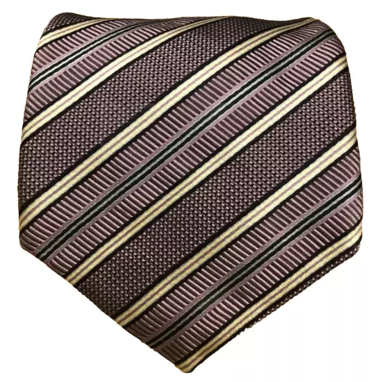 XMI Umbria Silk Tie, Purple & White Striped Design