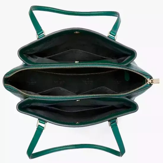 Kate Spade Monet Large Triple Compartment Green Leather Tote WKRU6948 NWT FS