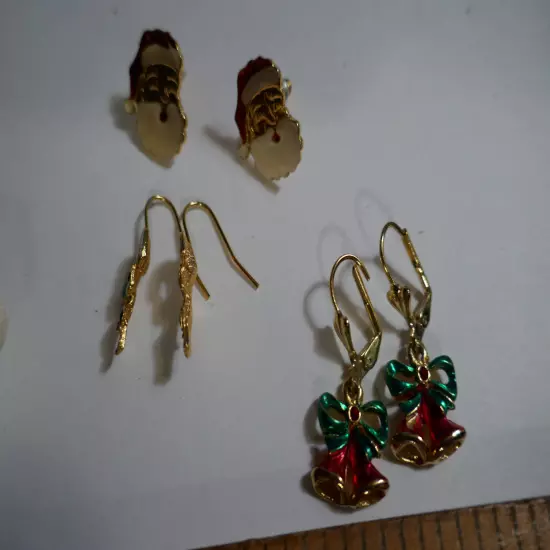 Vintage Christmas earrings & pin LOT Santa , Snowman & Angels 11 pcs