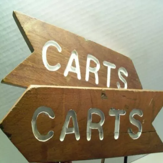  2 - 1960's Wood & Iron Golf "CARTS" Directional Signs Original Clubhouse signs