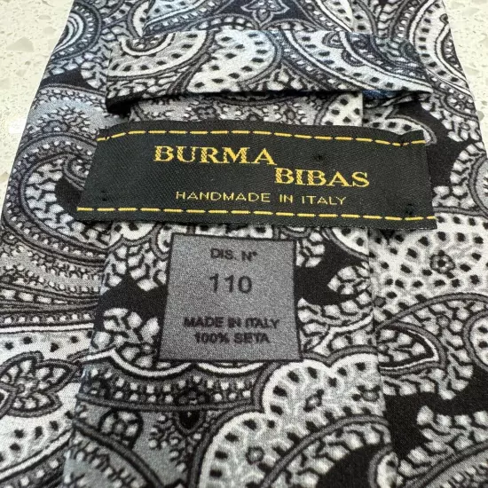 BURMA BIBAS SILVER BLUE BLACK PAISLEY 100% SILK NECKTIE TIE 59"- 60”!