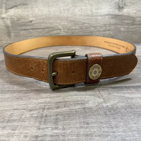 Orvis Belt Brown Bison Leather Brass Buckle Mens Size 40 Made In The USA