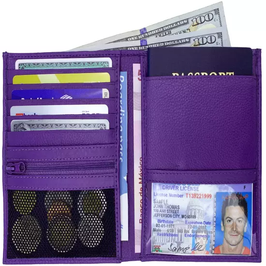 RFID Blocking Genuine Leather Travel Passport Wallet Holder