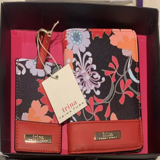 NWT Passport Cover & Matching Travel Tag Set Red Floral MSRP $48 Trina Turk Boxd