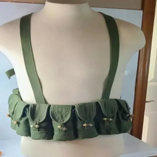 Vintage Ammo Ammunition 10 Pouch Pocket Military Army Green Canvas Vest Belt