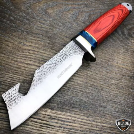 9.5" Fixed Blade Tactical Hunting Survival Gut Hook Camping Knife w/ Sheath Red