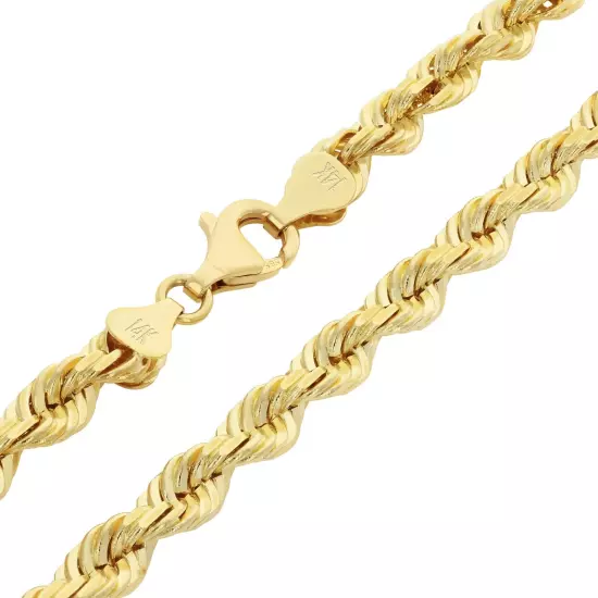 14K Yellow Gold 2mm-10mm D/C Rope Chain Bracelet Mens Women 7" 7.5" 8" 8.5" 9"