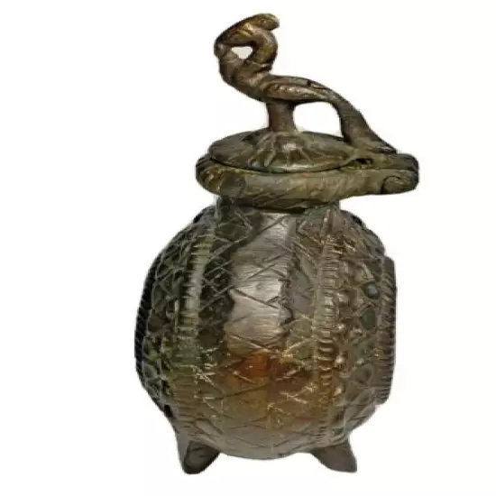 ANTIQUE 17th Century Turkish Ottoman ISLAMIC Powder Bronze Footed Flask.