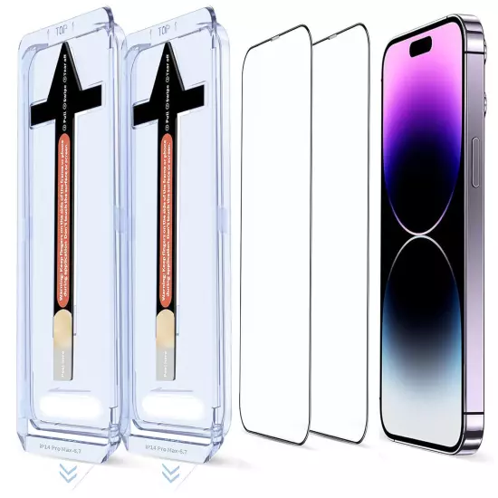 2x iPhone 15 14 13 Pro Max Tempered Glass Screen Protector Magic Auto Alignment